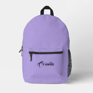 Pastel Lilac Grey Black Personalised Name Printed Backpack