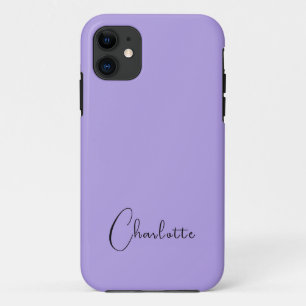 Pastel Lilac Grey Solid Colour   Minimalist Name iPhone 11 Case