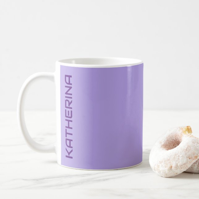 Pastel Lilac Grey Solid Colour Personalised  Coffee Mug (With Donut)