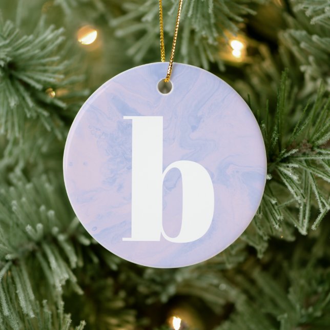 Pastel Lilac Marble Personalised Monogram Ceramic Ornament (Tree)