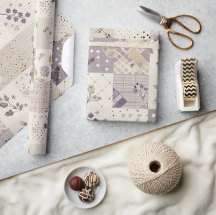 Pastel Lilac Quilt Earthy Gingham Cottagecore  Wrapping Paper