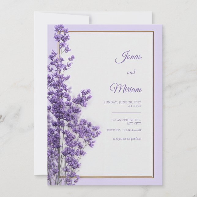 Pastel Lilac Romantic Gold Lavender Frame Invitation (Front)