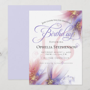 Pastel Lilac Rose Abstract Floral Birthday  Invitation