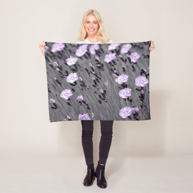 Pastel Lilac Wildflowers Fleece Blanket (In Situ)
