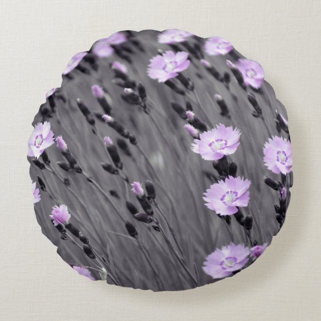 Pastel Lilac Wildflowers Round Cushion (Front)