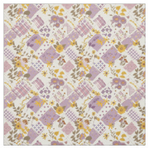 Pastel Lilac Yellow Patchwork Vintage Cottagecore Fabric