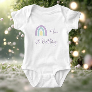 Pastel lilac yellow rainbow 1st Birthday party Baby Bodysuit