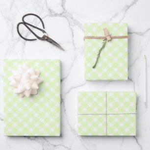 Pastel Lime Green Gingham Plaid Pattern Wrapping Paper Sheet