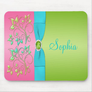 Pastel Lime, Pink, and Blue Floral Mousepad