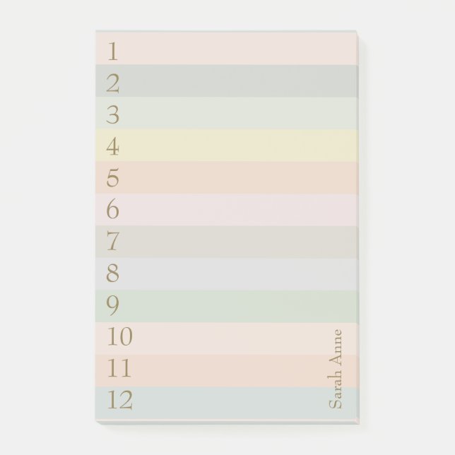 Pastel Lines with Large Gold Numbers Post-it Notes (Front)