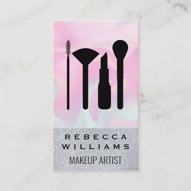 Pastel Liquid Background | Glitter Makeup Set Business Card (Front)