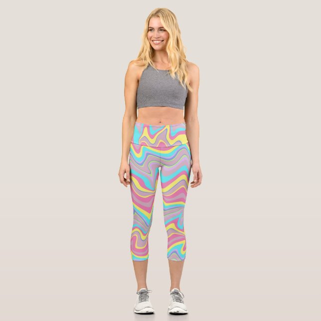 Pastel Liquify Waves Capri Leggings (Front)