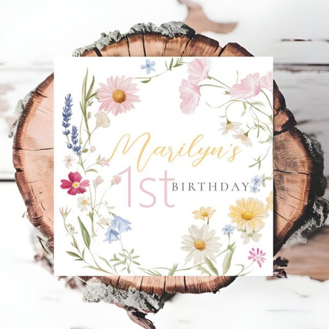 Pastel Little Colourful Wildflower 1st Birthday Napkin (Creator Uploaded)