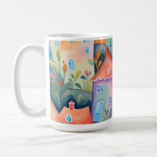 Pastel little houses in soft colour, peaceful colo coffee mug