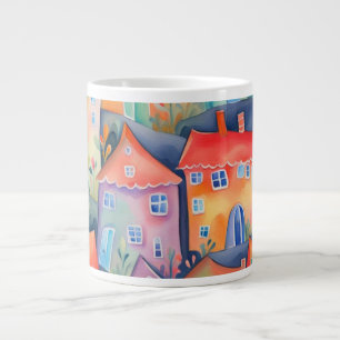 Pastel little houses in soft colour, peaceful colo large coffee mug