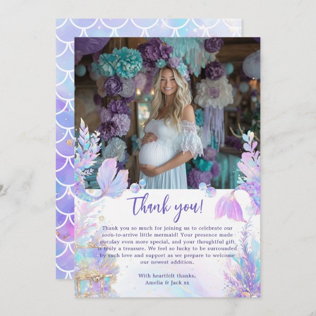 Pastel Little Mermaid Baby Shower Thank You Card (Front/Back)