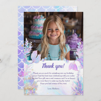 Pastel Little Mermaid Birthday Thank You Card