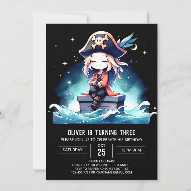 Pastel Little Pirate Birthday Invitation (Front)