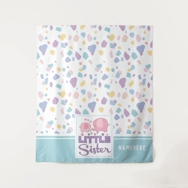 Pastel Little Sister Elephant Colourful Pattern Tapestry (Front)
