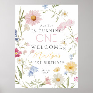 Pastel Little Wildflower Girl 1st Birthday Welcome Poster