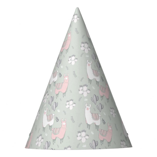 Pastel Llama Pattern Party Hat (Front)