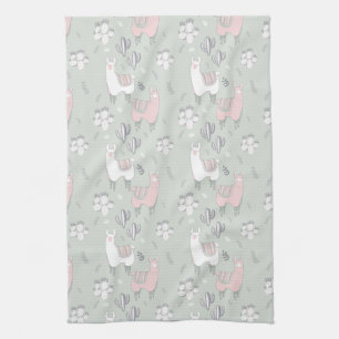 Pastel Llama Pattern Tea Towel
