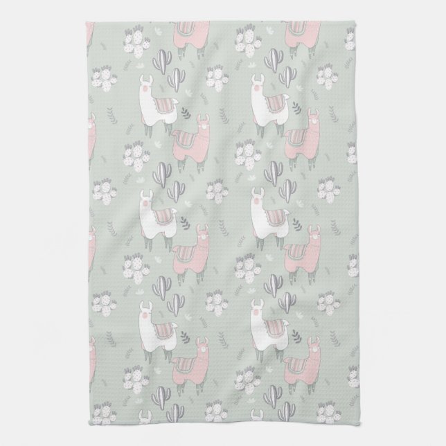 Pastel Llama Pattern Tea Towel (Vertical)