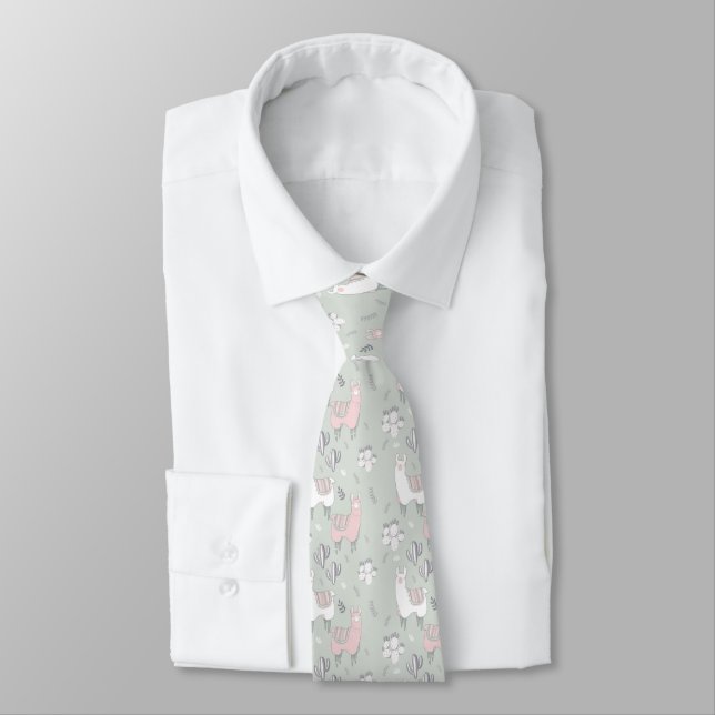Pastel Llama Pattern Tie (Tied)