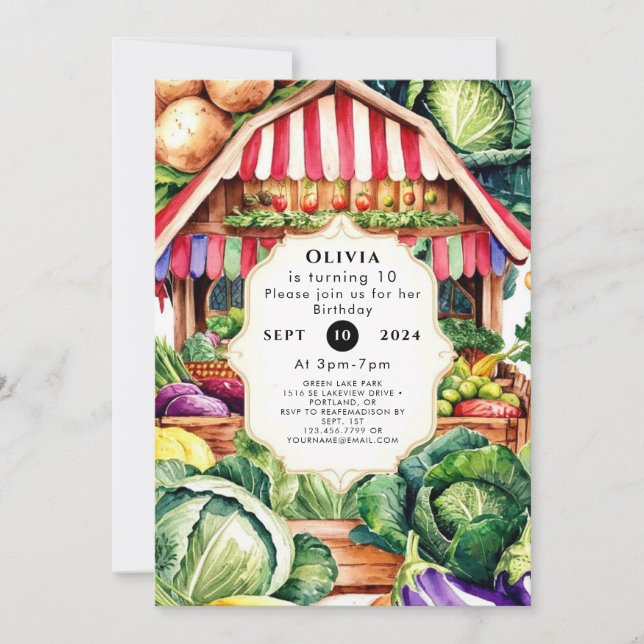 Pastel Locally Grown Farmers Market Birthday Invitation (Front)