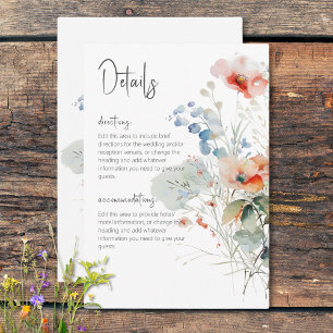 Pastel Loose Wildflowers Modern Wedding Details Enclosure Card
