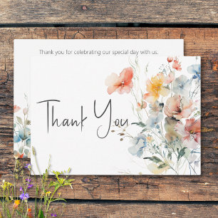 Pastel Loose Wildflowers Modern Wedding Thank You Card