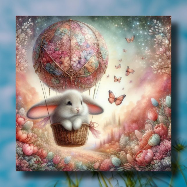 Pastel Lop Ear Bunny Easter Egg Hot Air Balloon   Holiday Card (Creator Uploaded)