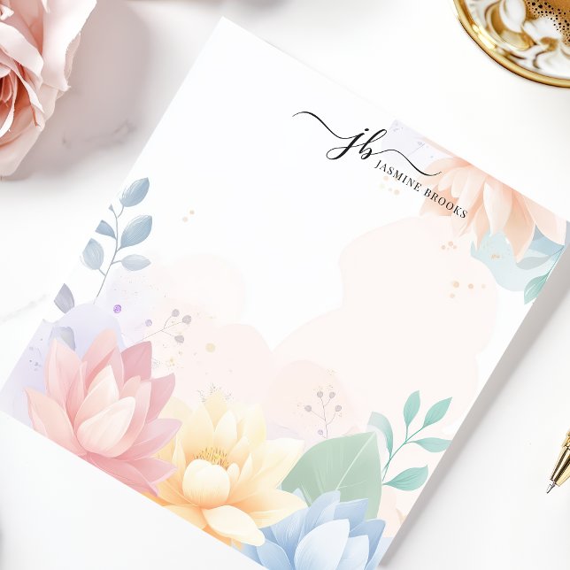 Pastel Lotus Watercolor Floral Personalised Notepad (Creator Uploaded)