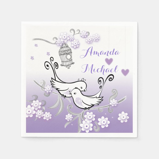 Pastel love birds wedding custom serviette napkin (Front)