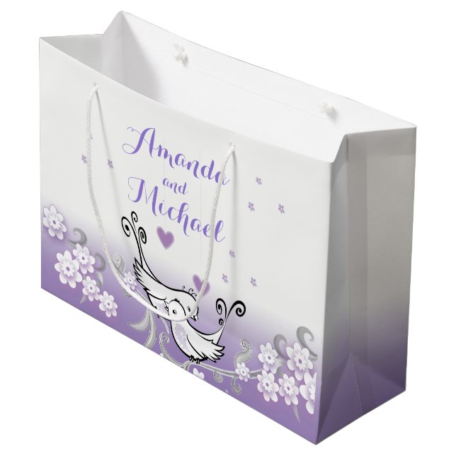 Pastel love birds wedding large glossy gift bag (Front Angled)