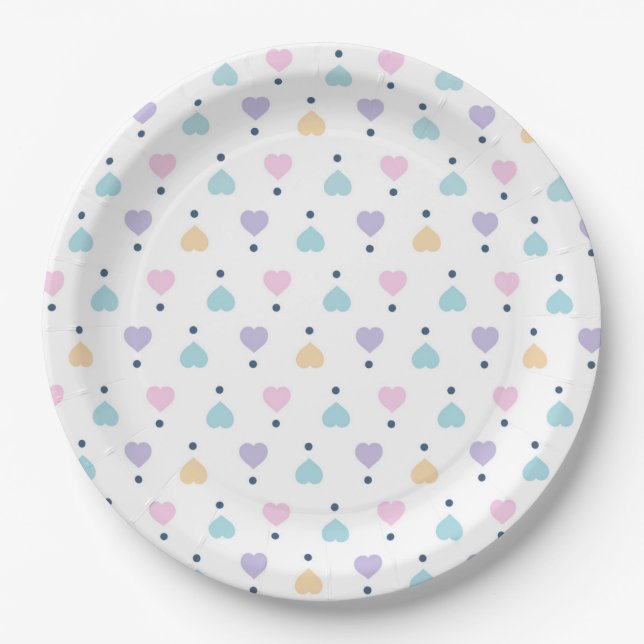 Pastel Love Heart Pattern Paper Plate (Front)