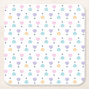 Pastel Love Heart Pattern Square Paper Coaster
