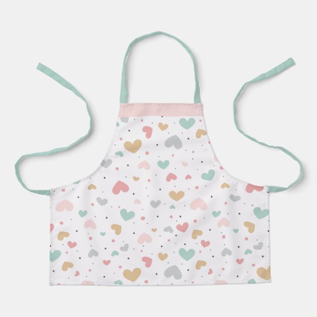 Pastel Love Hearts Colourful Seamless Pattern Apron (Front)