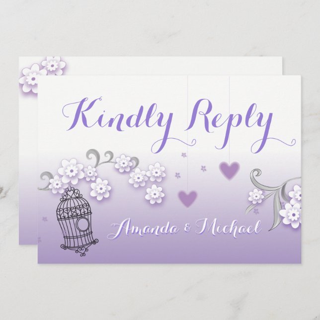 Pastel lovebirds wedding custom Kindly Reply card (Front/Back)