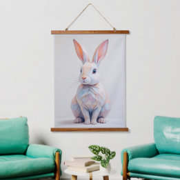 Pastel Low-Poly Bunny Hanging Tapestry
