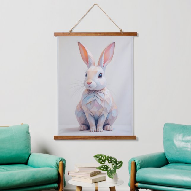 Pastel Low-Poly Bunny Hanging Tapestry (Living Room)
