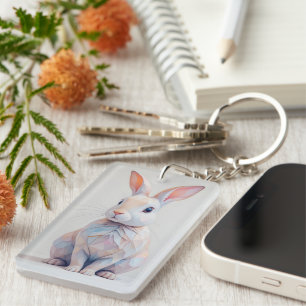 Pastel Low-Poly Bunny Key Ring