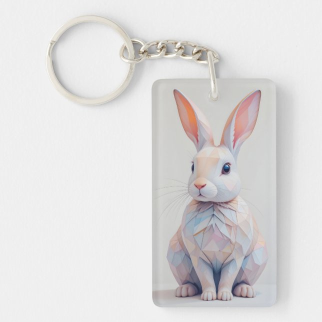 Pastel Low-Poly Bunny Key Ring (Front)