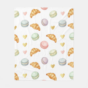 Pastel Macarons and Croissants Seamless Pattern Fleece Blanket