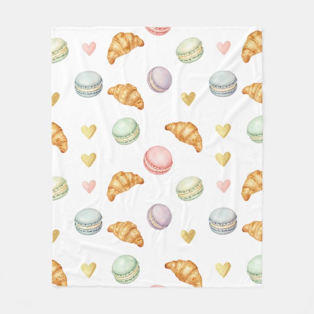 Pastel Macarons and Croissants Seamless Pattern Fleece Blanket (Front)