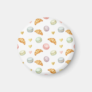 Pastel Macarons and Croissants Seamless Pattern Magnet
