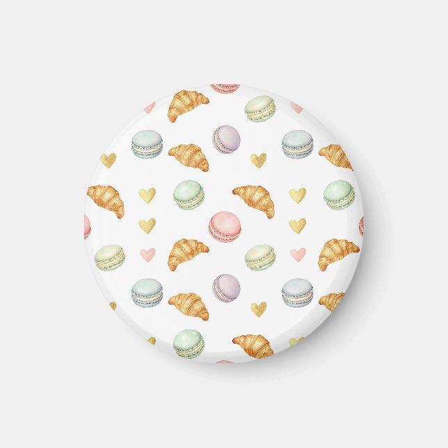Pastel Macarons and Croissants Seamless Pattern Magnet (Front)