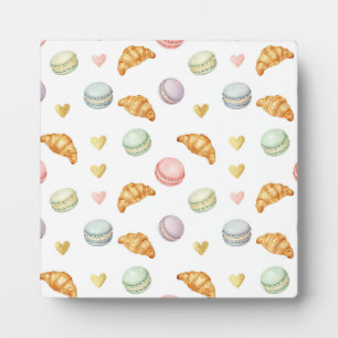 Pastel Macarons and Croissants Seamless Pattern Plaque