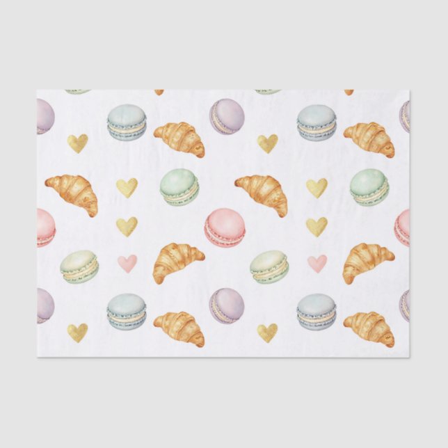 Pastel Macarons and Croissants Seamless Pattern Tissue Paper (Front)