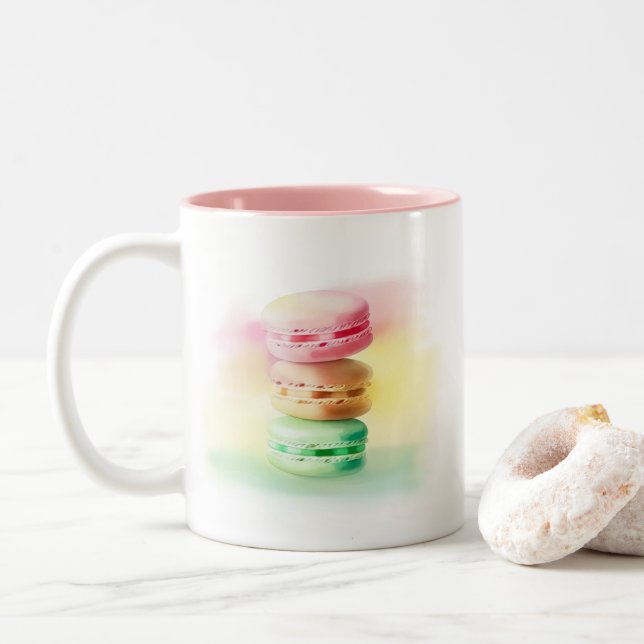 Pastel Macaroon Triplet Stacks Two-Tone Coffee Mug (With Donut)